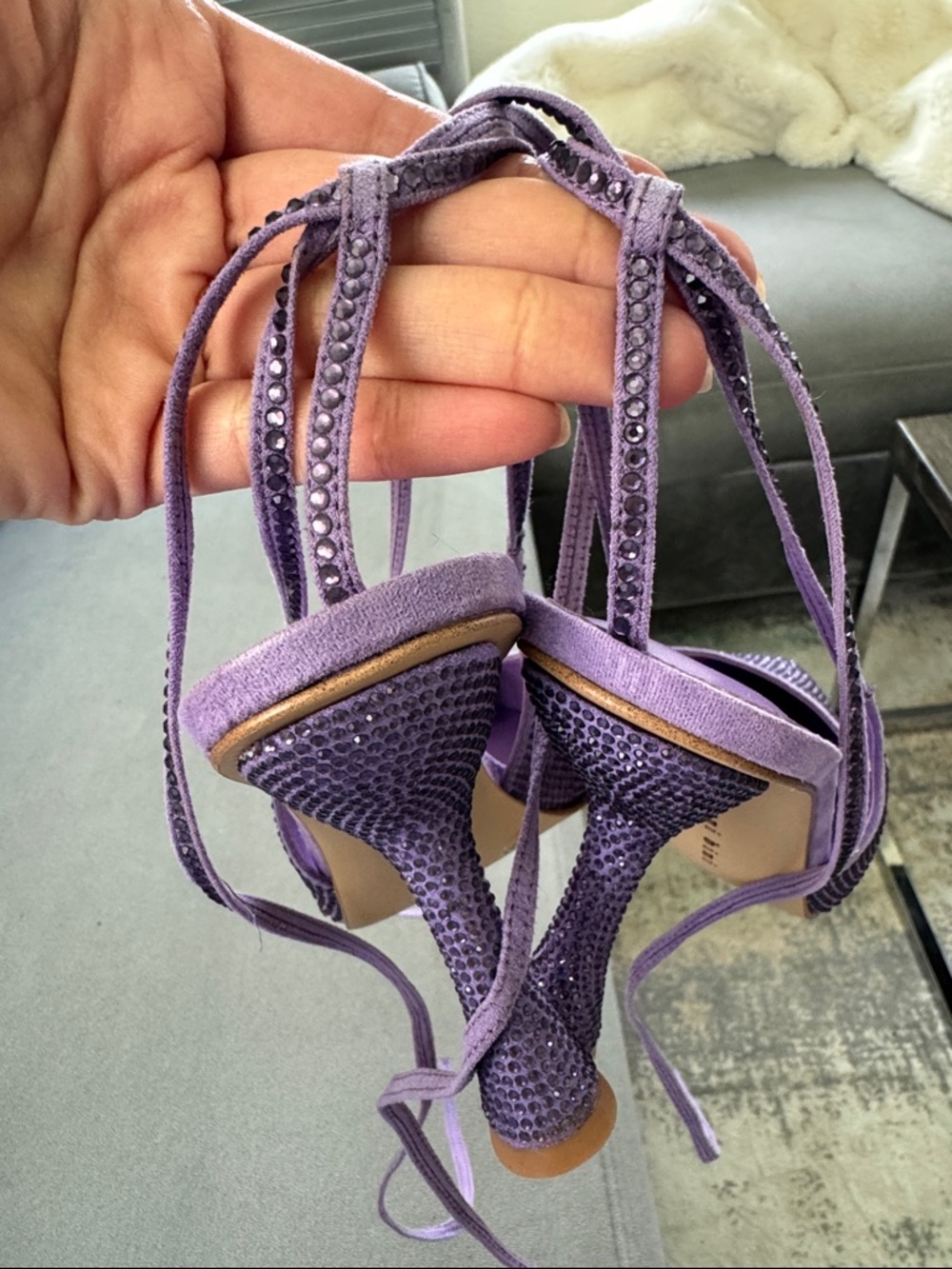 Gianni Bini Lavender Pointed-Toe Lace-Up Heels with crystals - Picture 2 of 6